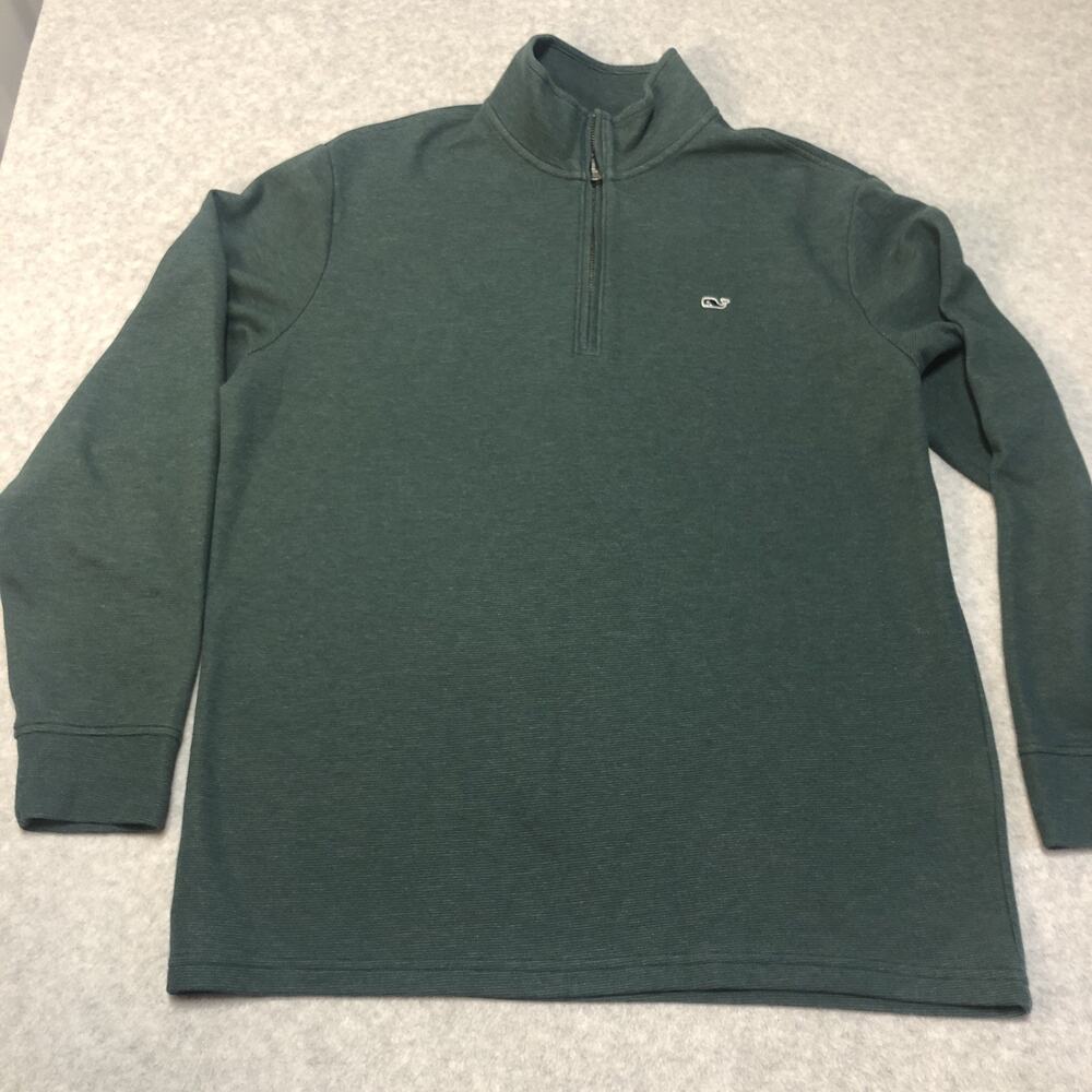 Vineyard Vines 1/4 Zip Sweater Mens Large Green Striped Cotton Poly Peru